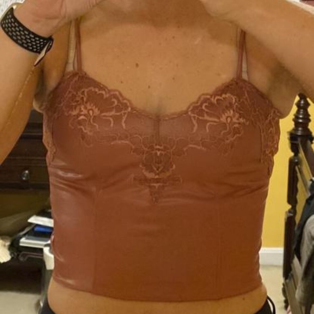 Body Contour Faux Leather Lace Cropped Cami